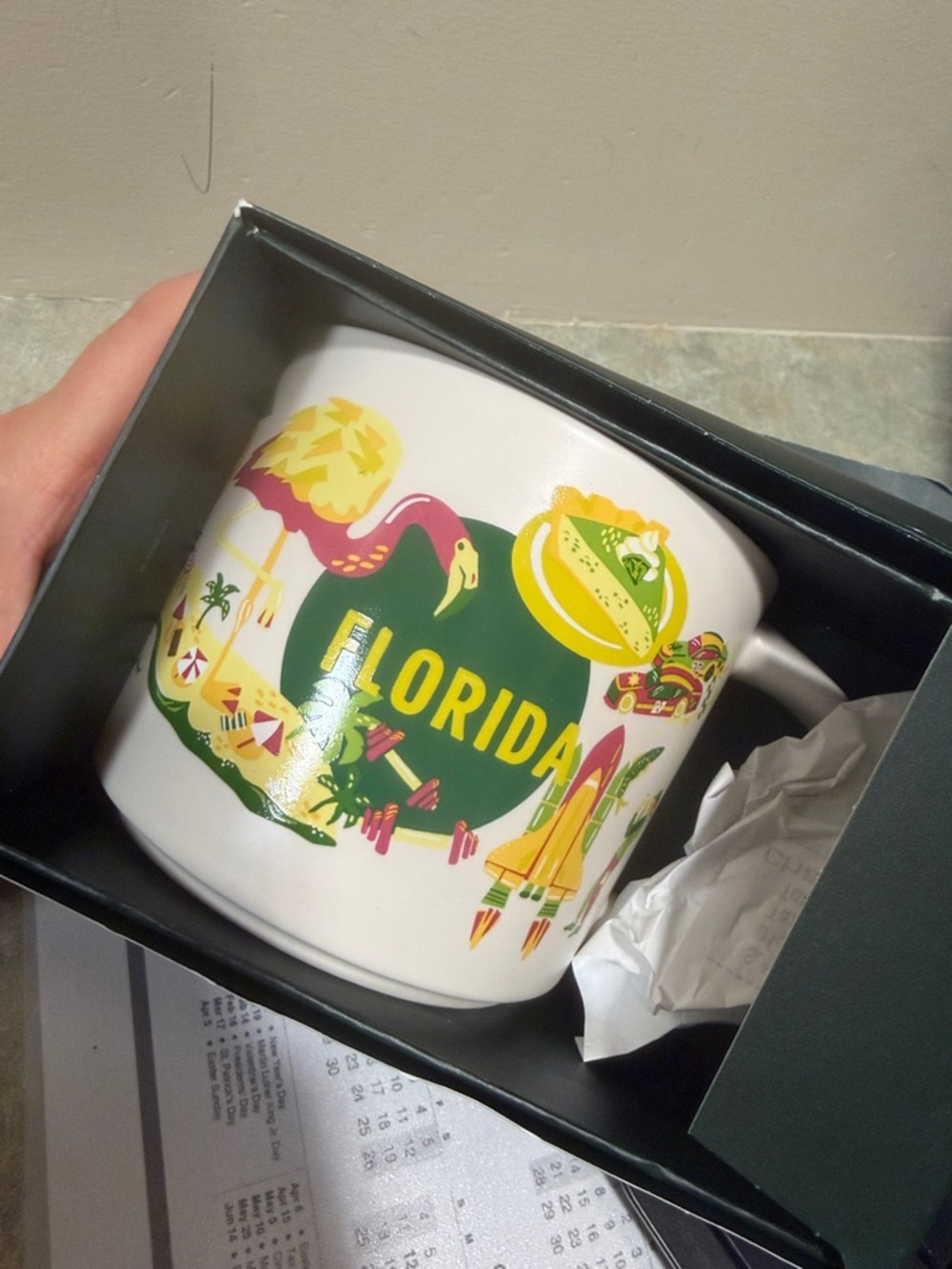 Starbucks White Mug with Pink Flamingo & Green Florida Graphic